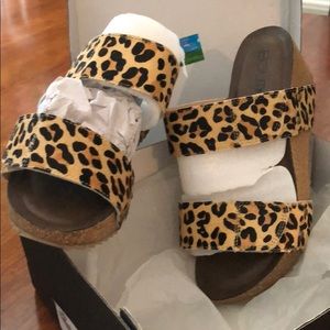 Boutique Leopard Leather Wedges NWOT